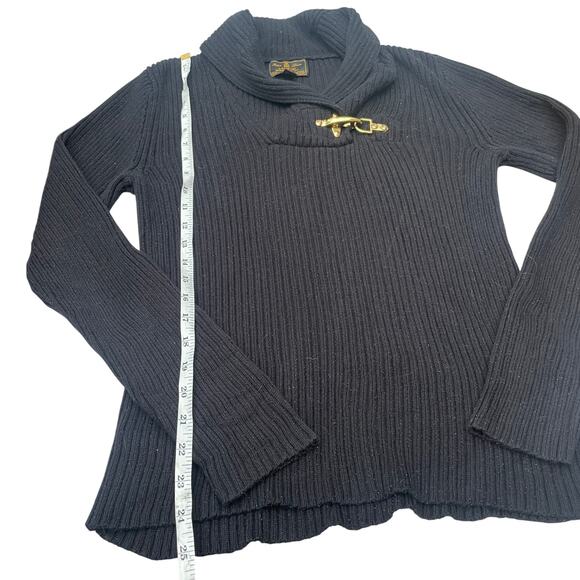 Ralph Lauren Black Label Women’s Ribbed Shawl Collar Sweater M Gold Buckle Black - Picture 7 of 12